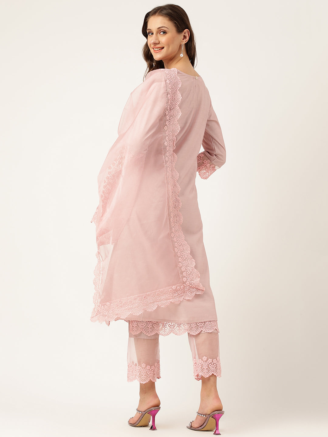 Solid Chanderi Kurta with Inner, Trouser Inner & Dupatta Set